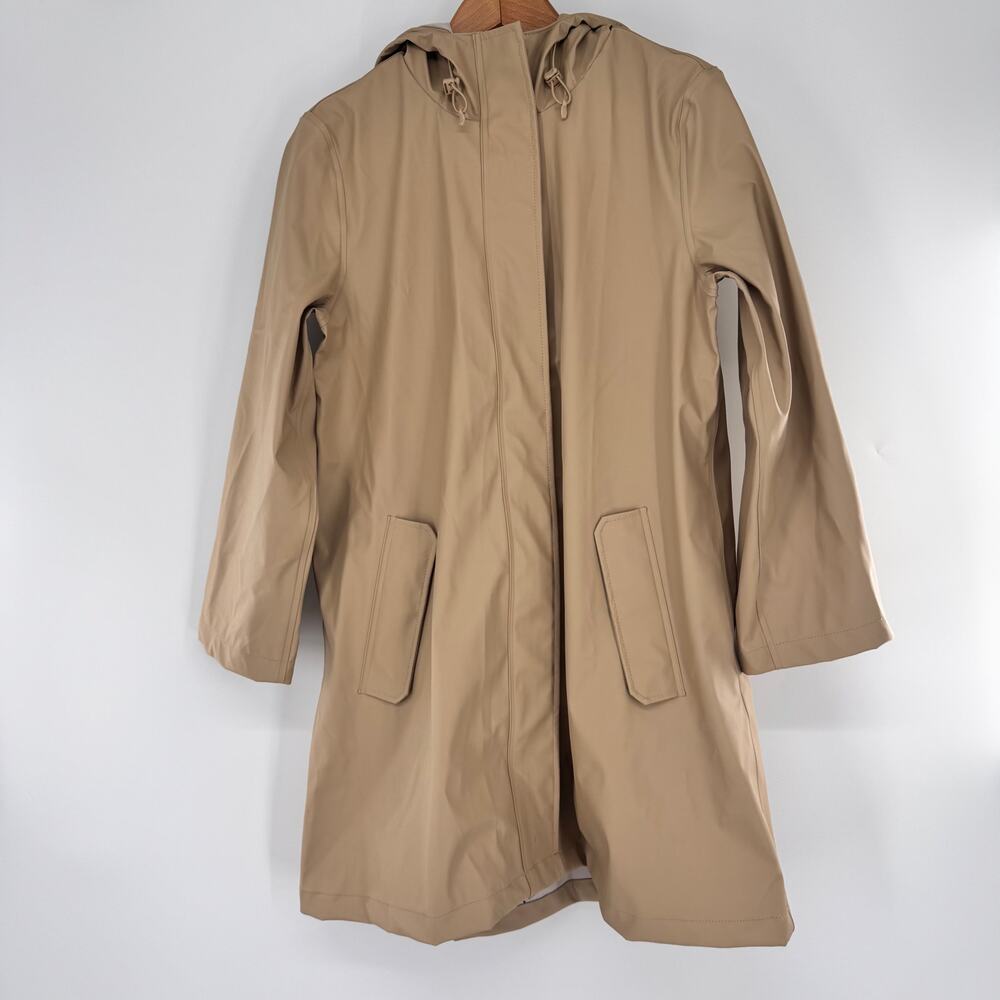 Lands' End Squall Rain Slicker Coat Womens S 6-8 Tan Waterproof Hooded